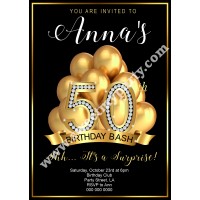 50th 60th 40th 30th Birthday Invitation,Gold Balloons Birthday Invitation,(10ab)